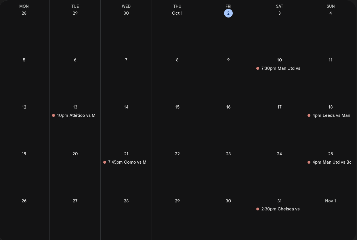 Calendarul cu meciurile lui Manchester United. Simplu, nu?